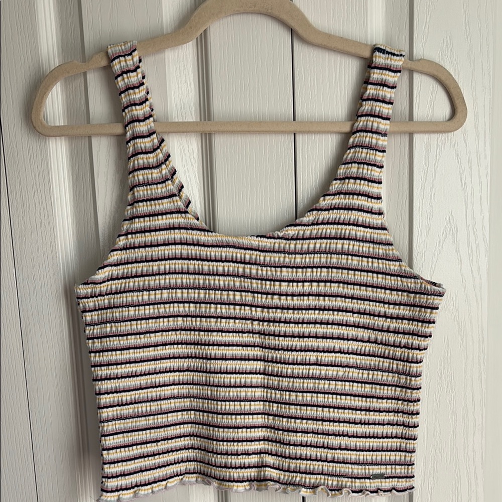 Hollister Smocked Cropped Striped Tank Top. Size Large